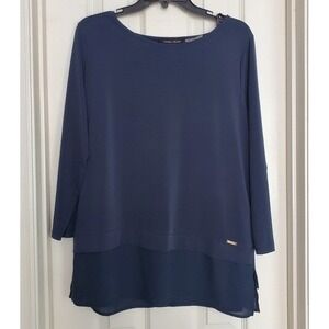 Ivanka Trump Navy Blue Layered Hem Long Sleeve Blouse Top Size Large